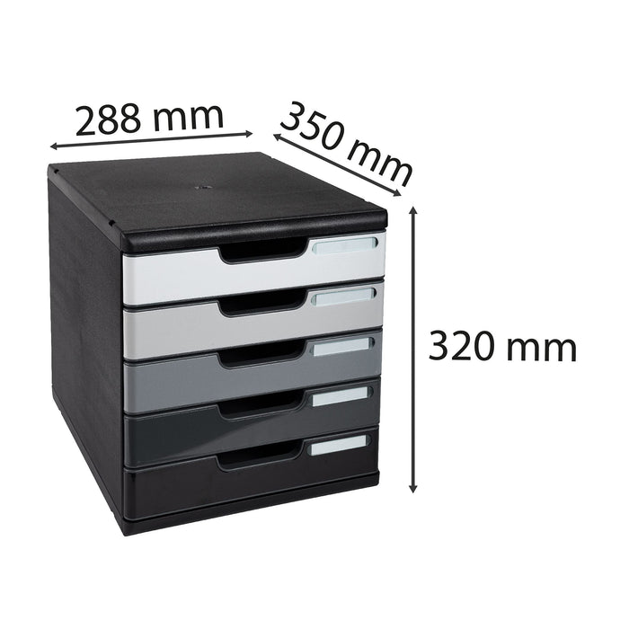 Exacompta Drawer Unit with 5 Drawers Modulo Plastic Black, Grey 28.8 x 35 x 32 cm