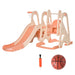 HOMCOM 3 in 1 Design Kids Swing and Slide Set with Basketball Hoop Pink