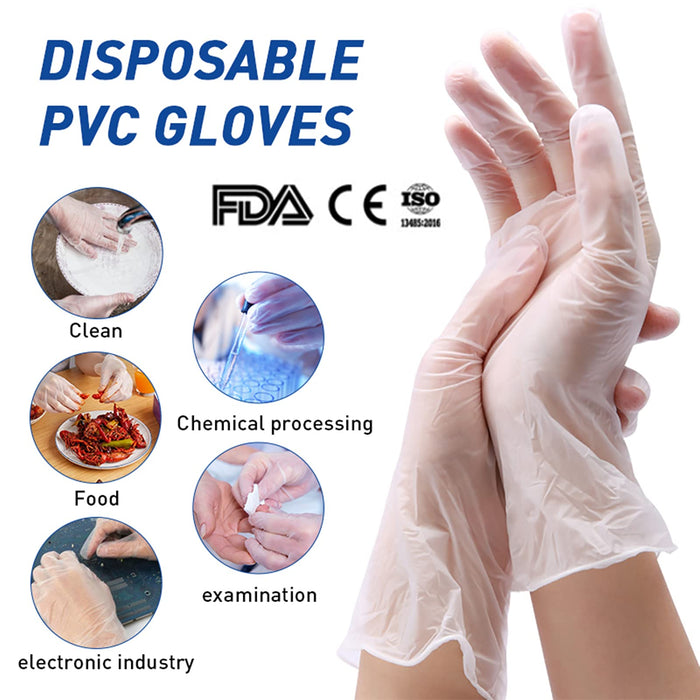 UNICARE Disposable Gloves Vinyl Non-powdered Large (L) Clear Pack of 100