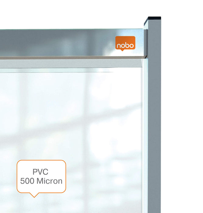 Nobo Freestanding Protective Screen Divider Premium Plus 2060 x 1480 x 610mm Metal, PVC Silver Anodised