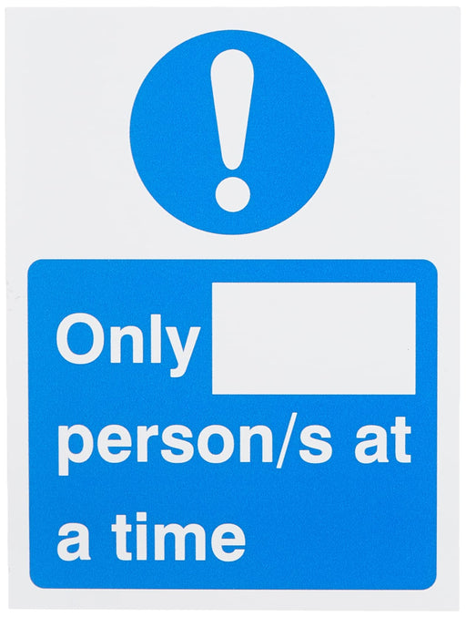 Seco Health & Safety Poster Only __ person/s at a time Semi-Rigid Plastic Blue, White 15 x 20 cm