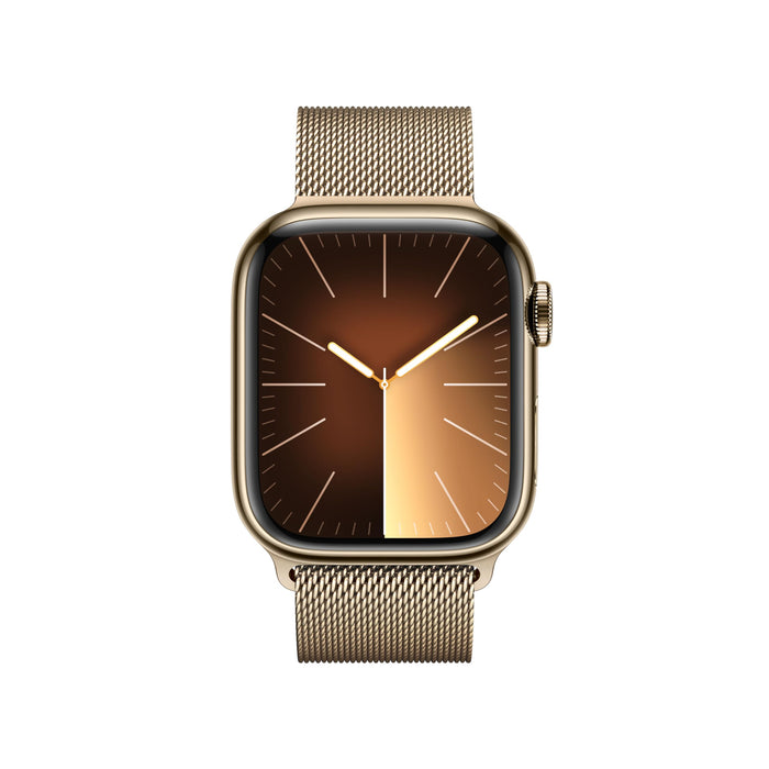 Apple Watch Series 9 (GPS + Cellular) - 41 mm - gold stainless steel - smart watch with milanese loop - 64 GB - Wi-Fi, LTE, UWB, Bluetooth - 4G - 42.3 g