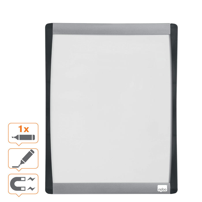 Nobo Mini Wall Mountable Magnetic Whiteboard 1903778 Lacquered Steel Arched Frame 215 x 280 mm White