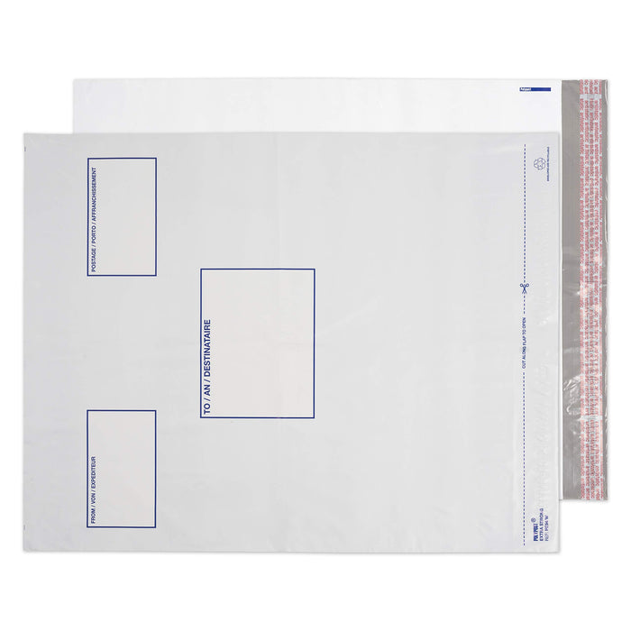 Purely Packaging polythene pocket peel & seal white 70mic 525x450 Pack of 100