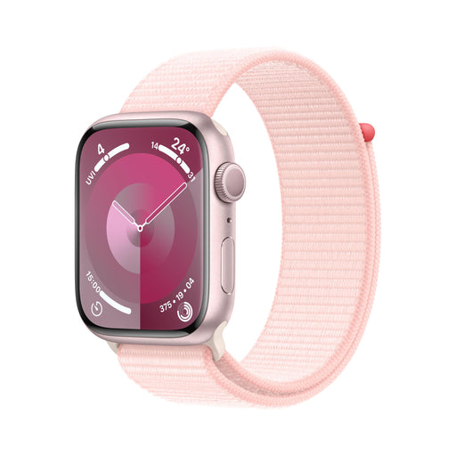 Apple Watch Series 9 (GPS) - 45 mm - pink aluminum - smart watch with sport loop - soft double-layer nylon - light pink - 64 GB - Wi-Fi, UWB, Bluetooth - 38.7 g