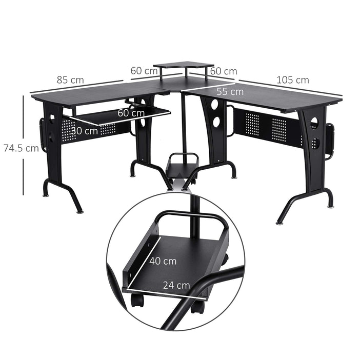 HOMCOM L-shape Computer Desk Black 1,450 x 865 mm