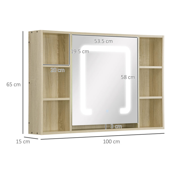 kleankin Mirror Cabinet Glass,MDF (Medium-Density Fibreboard) Oak 100 x 15 x 65 cm