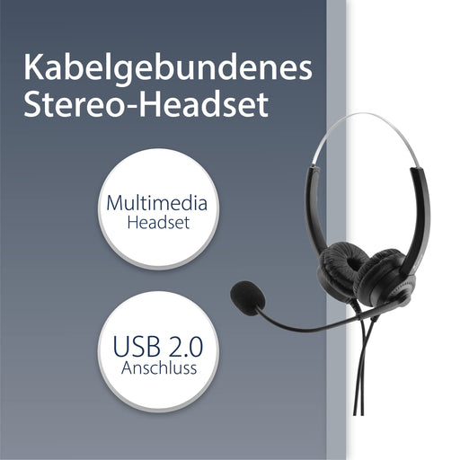 MediaRange MROS304 Wired Stereo Headset Over the Head Noise Cancelling USB with Microphone Black