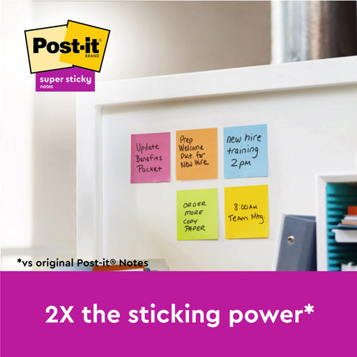 Post-it Super Sticky Notes 76 x 76 mm Blue, Green, Orange, Pink, Yellow Squared Plain 6 Pads of 90 Sheets