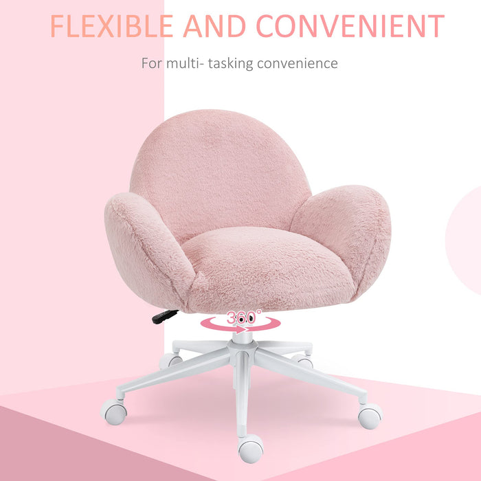 HOMCOM Office Chair Fluffy Fabric Pink