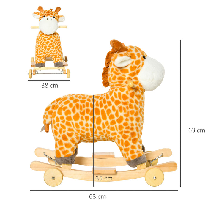 HOMCOM 2-IN-1 Kids Plush Ride-On Rocking Gliding Horse Giraffe-shaped Yellow