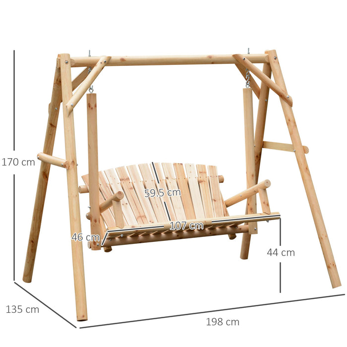 OutSunny 2 Seater Swing Outdoor Bench Natural Wood