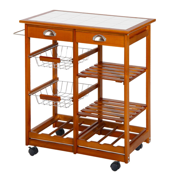 HOMCOM Wooden Kitchen Trolley Cart Drawers, 3 Shelves