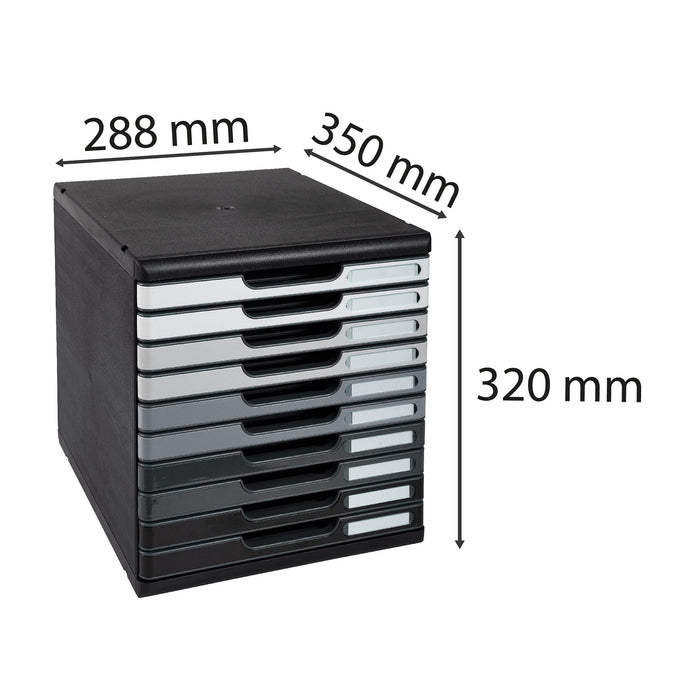 Exacompta Drawer Unit with 10 Drawers Modulo Plastic Black, Grey 28.8 x 35 x 32 cm