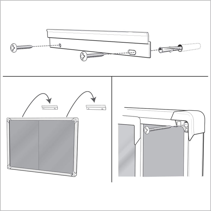 Nobo Premium Plus Wall Mountable Indoor Magnetic Lockable Notice Board 1902572 Aluminium Frame Sliding Safety Glass Door 27xA4 White 2000 x 970 mm