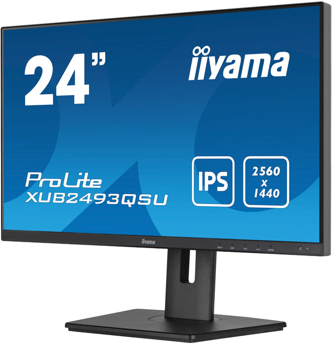 iiyama ProLite XUB2493QSU-B5 - LED monitor - 24" (23.8" viewable) - 2560 x 1440 WQHD @ 60 Hz - IPS - 300 cd/m² - 1000:1 - 4 ms - HDMI, DisplayPort - speakers - matte black