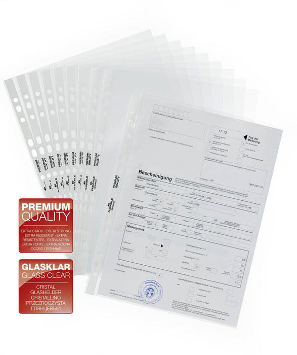 DURABLE Premium Punched Pockets A4 Clear Transparent 80 Microns Polypropylene Top Opening 11 Holes 2676-19 Pack of 100