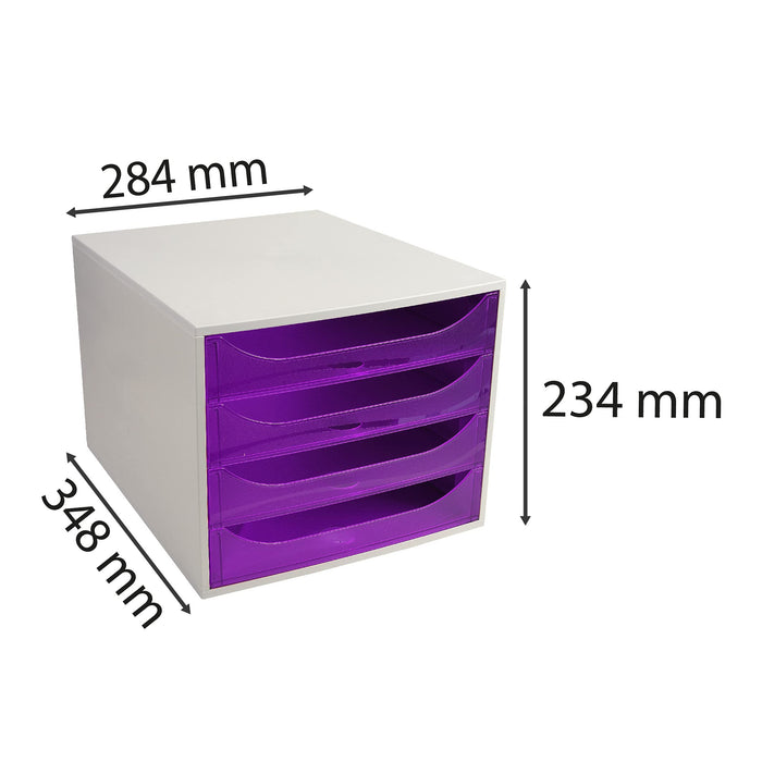 Exacompta Drawer Unit with 4 Drawers EcoBox Plastic Light Grey, Purple 28.4 x 34.8 x 23.4 cm