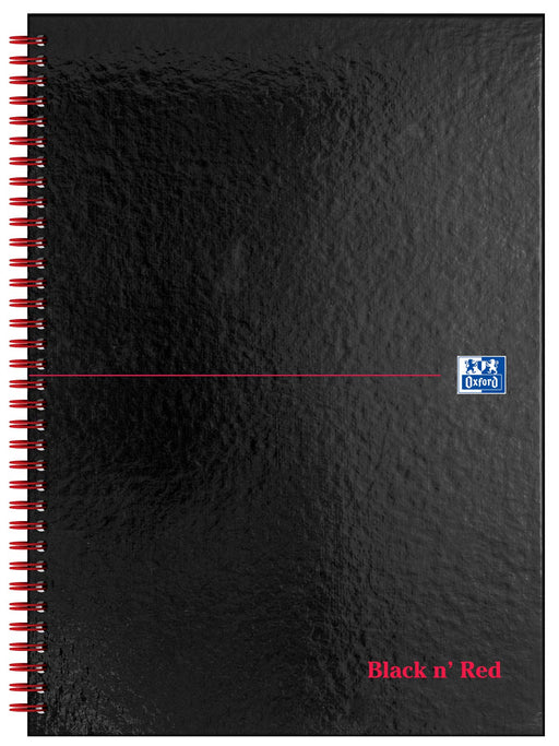 OXFORD Notebook Black n' Red A4 Ruled Spiral Bound Cardboard Hardback Black, Red Perforated 140 Pages 70 Sheets