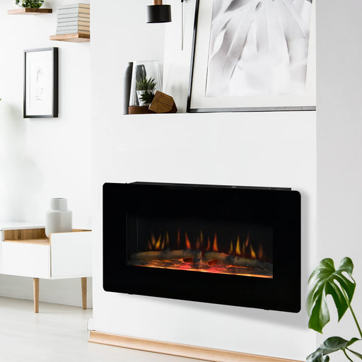 HOMCOM Electric Fireplace Metal, Tempered Glass UK