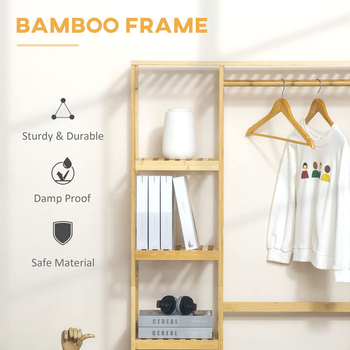 HOMCOM Clothes Rack Bamboo Natural wood finish 90 x 30 x 155 cm