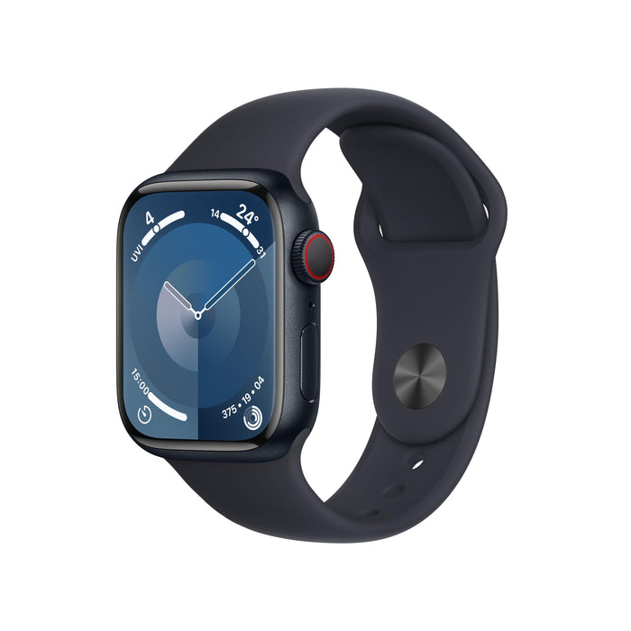 Apple Watch Series 9 (GPS + Cellular) - 41 mm - midnight aluminium - smart watch with sport band - fluoroelastomer - midnight - band size: M/L - 64 GB - Wi-Fi, LTE, UWB, Bluetooth - 4G - 32.1 g