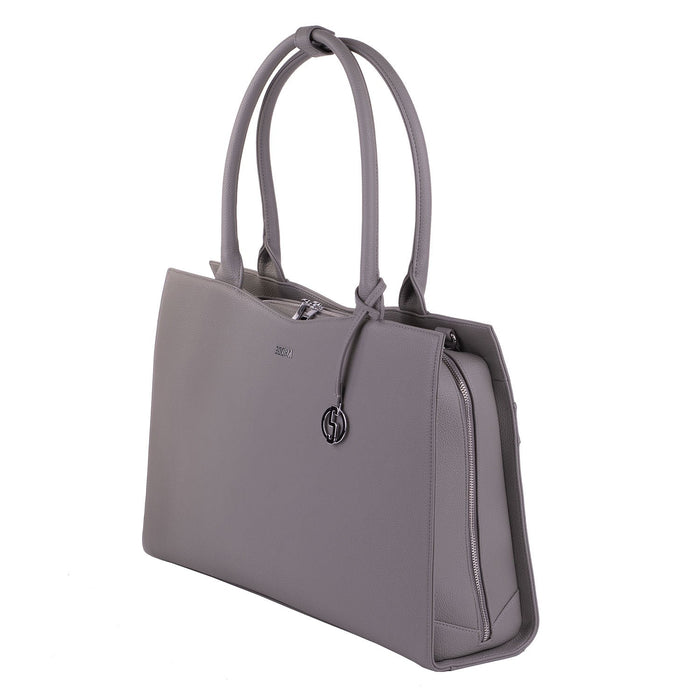 SOCHA Ladies Laptop Bag Straight Line Mud 15.6 Inch Synthetic Leather Light Grey 42 x 13 x 31.5 cm