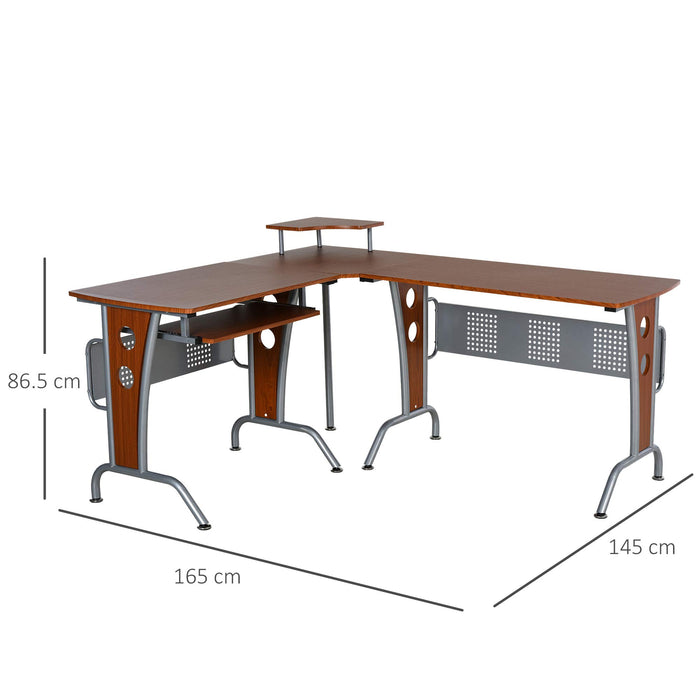 HOMCOM L-shape Computer Desk Brown 1,450 x 865 mm