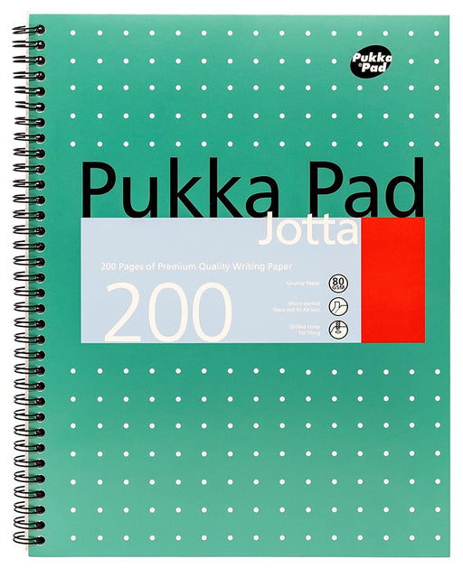 Pukka Pad Notebook Metallic Jotta A4+ Ruled Spiral Bound Cardboard Hardback Green Perforated 200 Pages Pack of 3