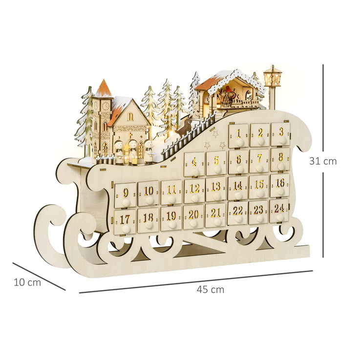 HOMCOM Advent Calendar Sled with Countdown Village