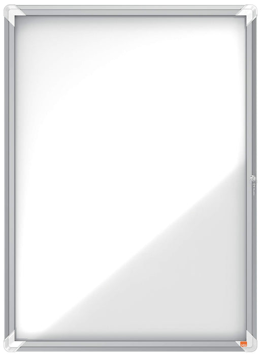 Nobo Premium Plus Wall Mountable Indoor Magnetic Lockable Notice Board 1902560 Aluminium Frame Hinged Safety Glass Door 9xA4 White 709 x 970 mm