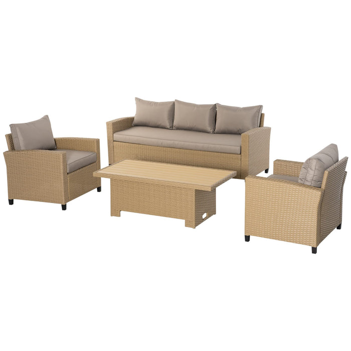 OutSunny Sofa 740 x 2,010 x 760 mm Aluminium, PE (Polyethylene) rattan, PL (Polyester), Plastic Khaki