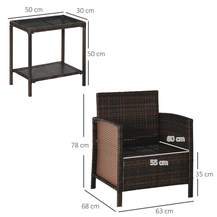 OutSunny Sofa 680 x 630 x 780 mm Steel, PE (Polyethylene) rattan, PL (Polyester), Tempered glass Brown