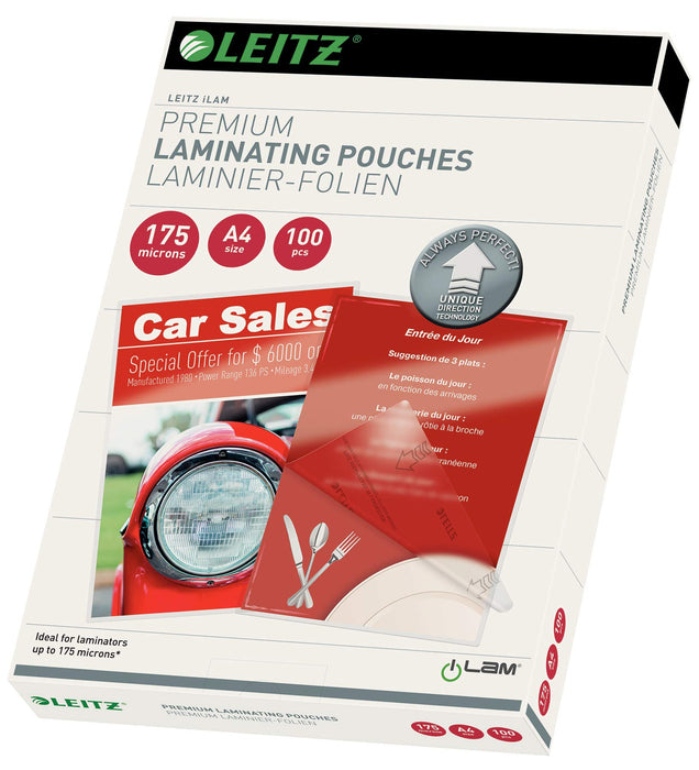 Leitz iLAM Premium Laminating Pouches A4 Glossy 175 microns (2 x 175) Transparent Pack of 100