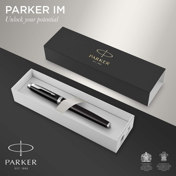 Parker IM Rollerball Pen Black Lacquered Barrel with Chrome Trim Fine Black