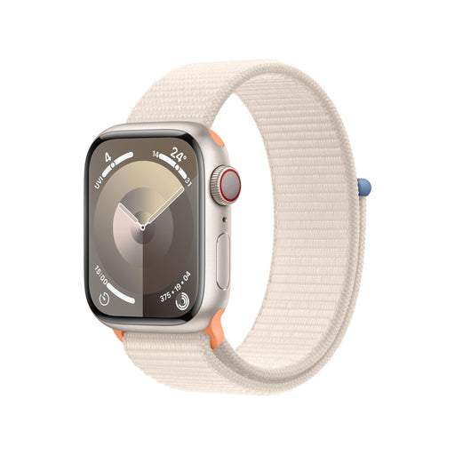 Apple Watch Series 9 (GPS + Cellular) - 41 mm - starlight aluminium - smart watch with sport loop - soft double-layer nylon - starlight - 64 GB - Wi-Fi, LTE, UWB, Bluetooth - 4G - 32.1 g