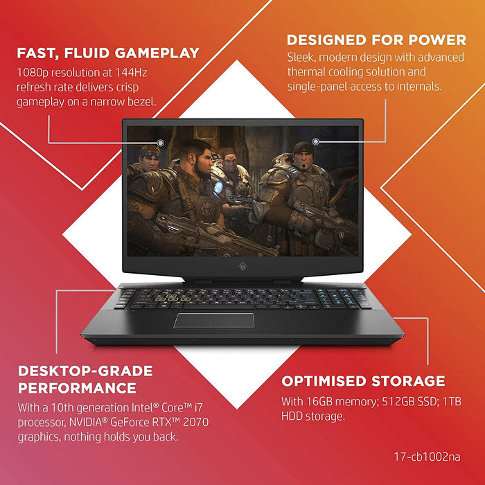 PAVILION Laptop 17-cb1002na Windows 10 Home 10th Gen Intel Core i7 10750H HDD: 1000 GB SSD: 512 GB 43.9 cm (17.3") Black