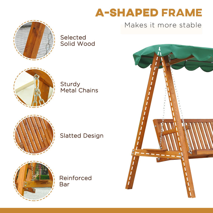 OutSunny 3 Seater Swing Bench Larch Wood Green