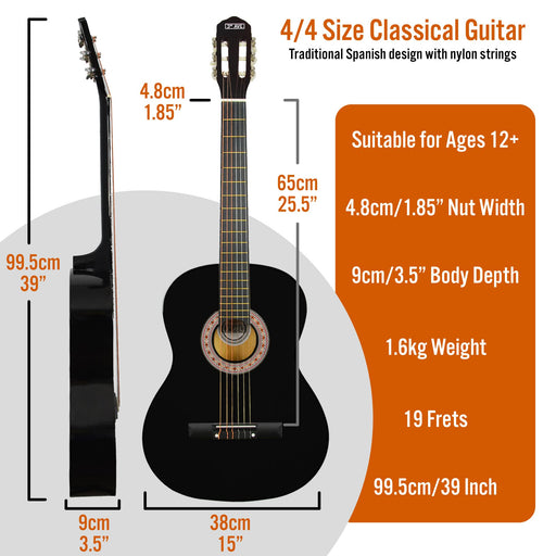 3rd Avenue Classical Guitar Black Full Size