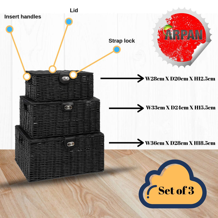 ARPAN Storage Basket Plastic Black 36 x 28 x 18.5 cm Set of 3