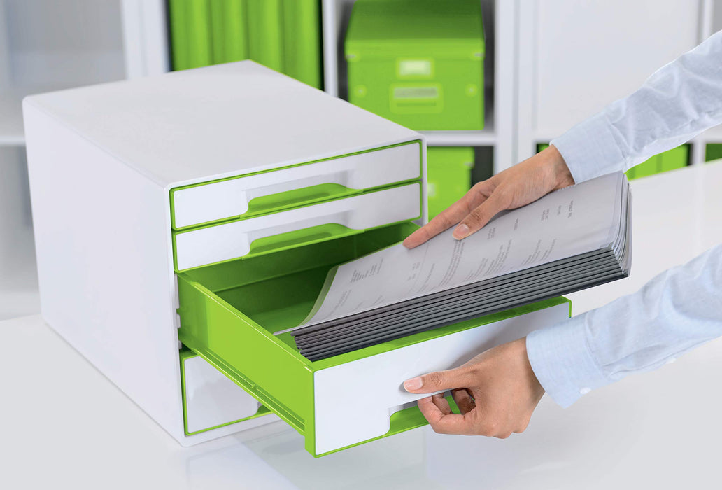 Leitz WOW Cube Desk Drawer Filing Unit Dual Colour 5 Drawers A4 White, Green 28.7 x 27 x 36.3 cm