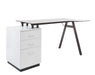 Alphason Cleveland 4 Rectangular Desk with 3 Drawer Pedestal Smoked Glass Top 1510 x 800 x 750 mm White, Grey