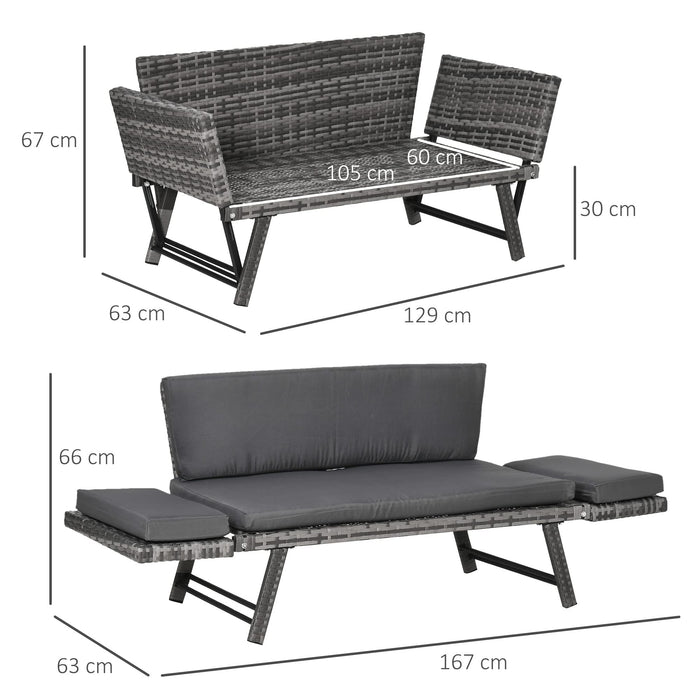 OutSunny Sofa 630 x 1,670 x 660 mm Steel, Rattan, PL (Polyester) Grey