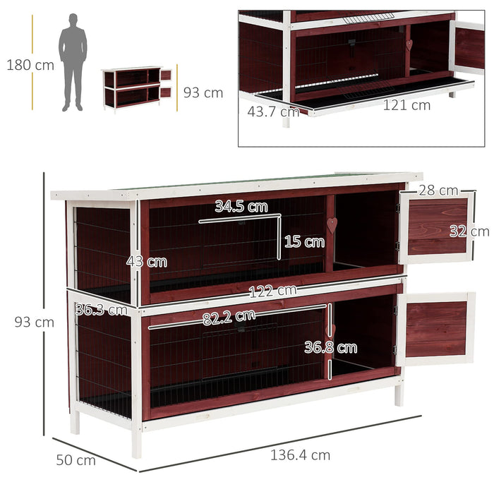 PawHut Rabbit Cage Brown, White 500 mm x 1364 mm x 930 mm