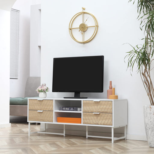 HOMCOM TV Stand Metal,Particle Board White 120 x 39 x 48 cm