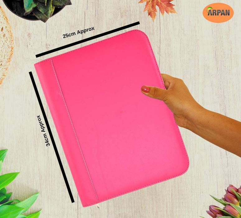 Arpan A4 4 ring Pink Conference Folder with soft padded cover and calculator