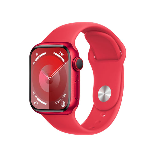 Apple Watch Series 9 (GPS + Cellular) - (PRODUCT) RED - 41 mm - red aluminium - smart watch with sport band - fluoroelastomer - red - band size: S/M - 64 GB - Wi-Fi, LTE, UWB, Bluetooth - 4G - 32.1 g