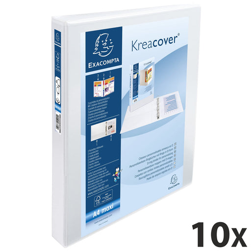 Exacompta Presentation Ring Binder Kreacover Personal 51842E Polypropylene A4 4 ring 30 mm White Pack of 10