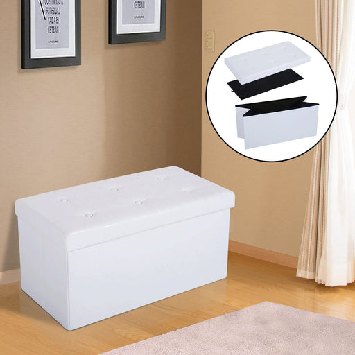 HOMCOM Folding Storage Ottoman Cream White