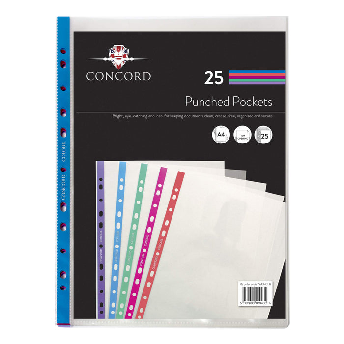 Concord Punched Pockets A4 Clear 55 Micron Pack of 25